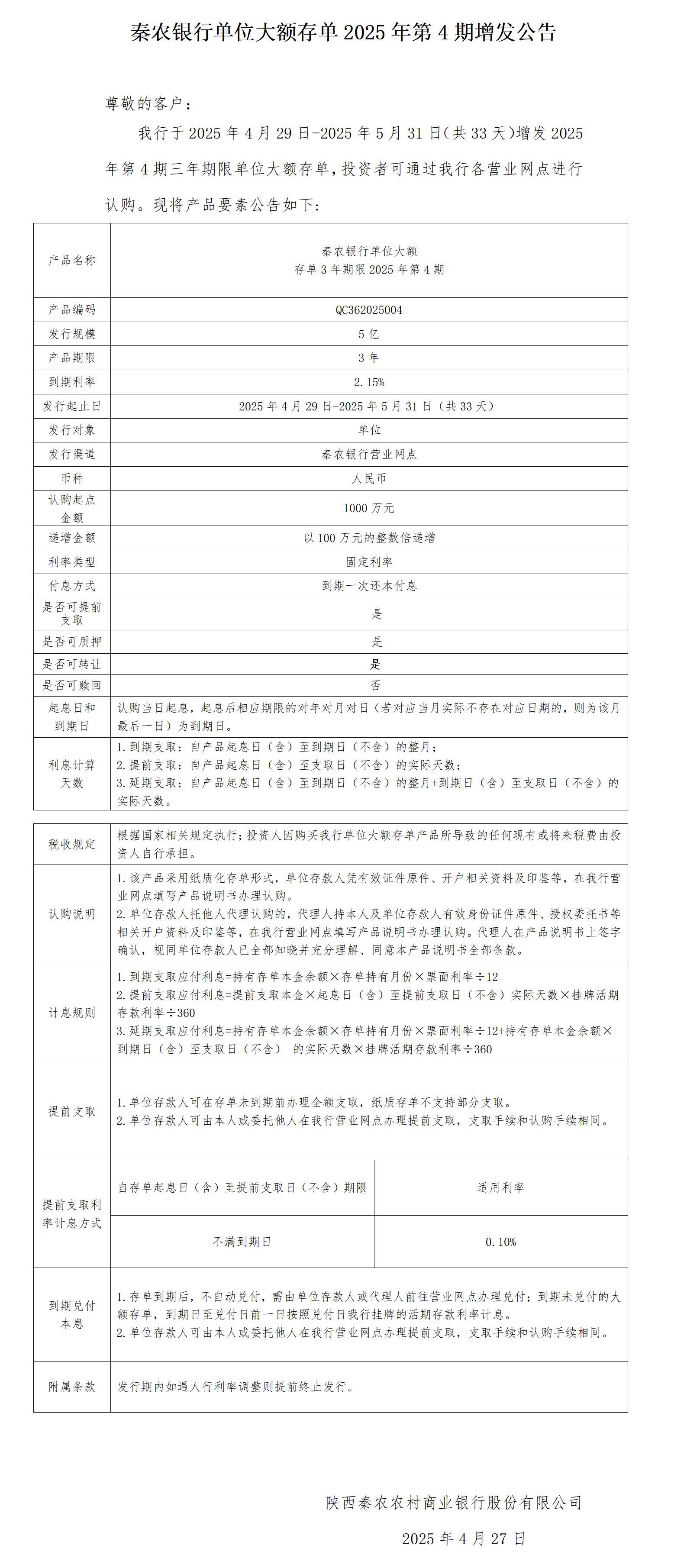 秦农银行单位大额存单2025年第4期增发公告2025.4.27_01.jpg